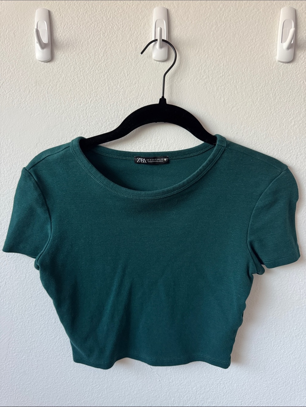 ZARA Dark Green Short Sleeve Crop Tee